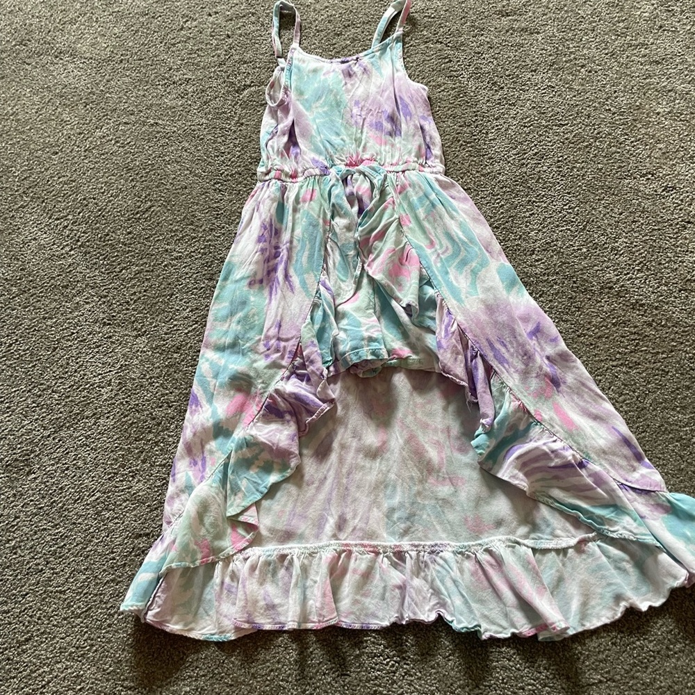 Girls Fab kids size L tie dye high low dress with shorts; good used condition